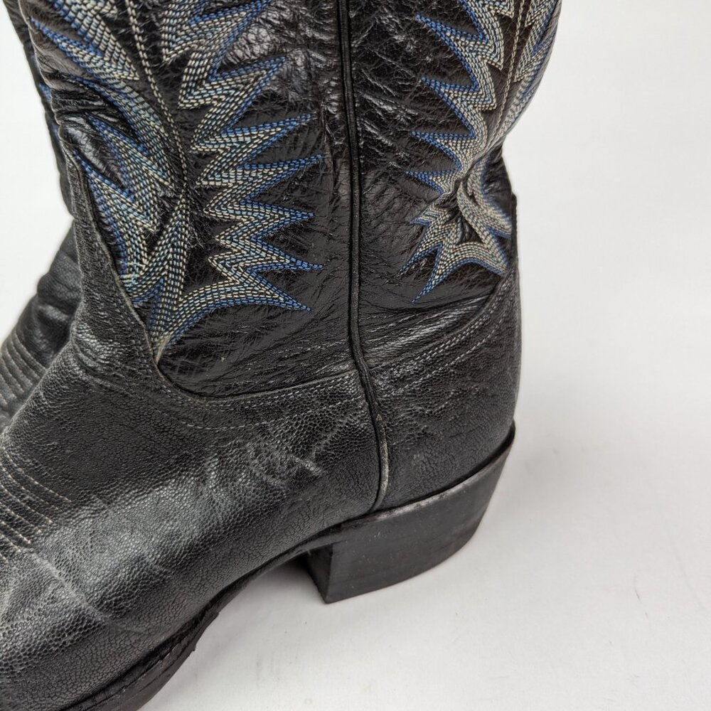 TONY LAMA Men's Sz 9D Black Elephant Leather Boots Lug Sole Style 8613 - Picture 5 of 12